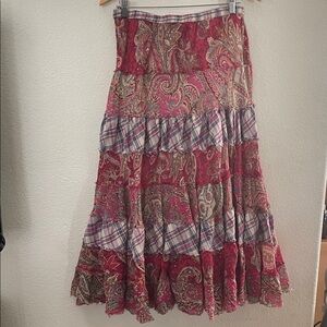Solitaire patchworks Paisley Tiered Maxi Skirt lined 100% cotton 30x36 peasant S